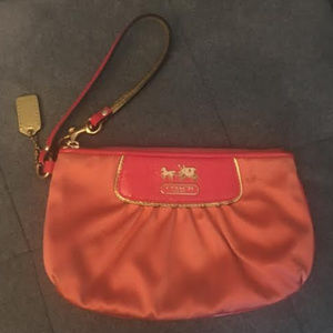 Vintage Peach Satin Coach wristlet